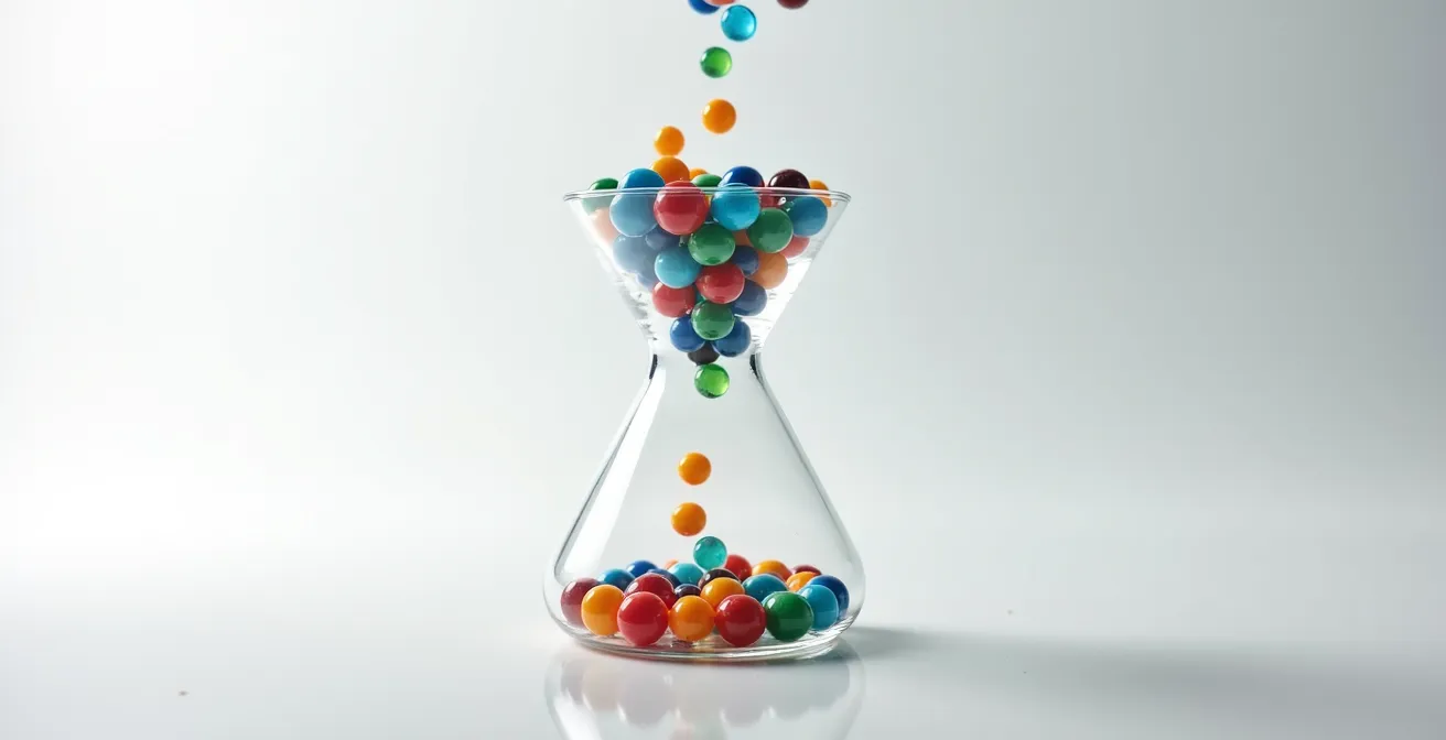Métaphore visuelle de l'effet de sélection avec des billes colorées triées
